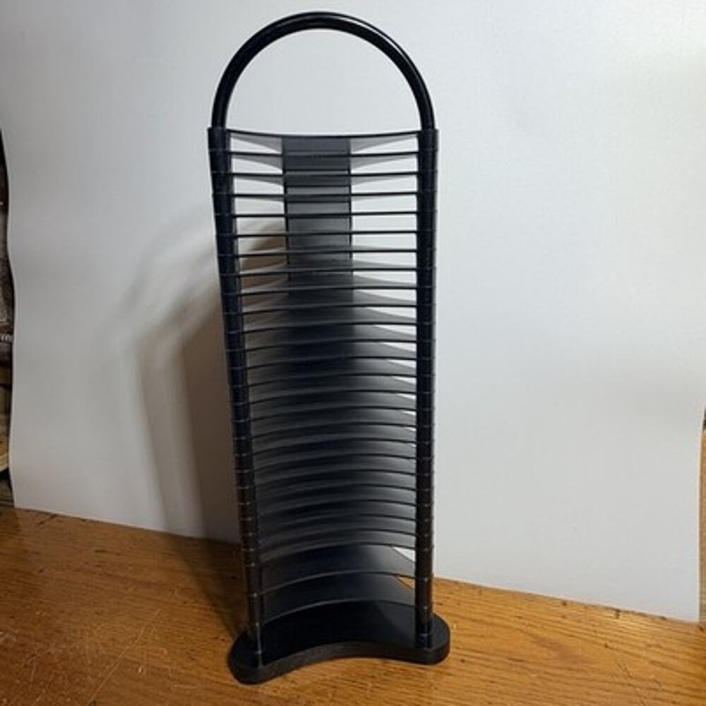Vintage 1990s CD Rack Holder Tower Black Small Display 18.5" Retro Y2K